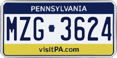 PA license plate MZG3624