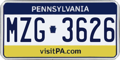 PA license plate MZG3626