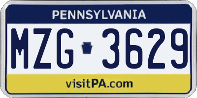 PA license plate MZG3629