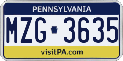 PA license plate MZG3635