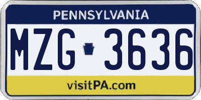 PA license plate MZG3636