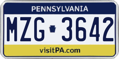 PA license plate MZG3642