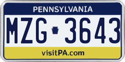 PA license plate MZG3643