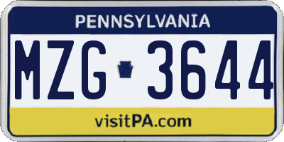 PA license plate MZG3644