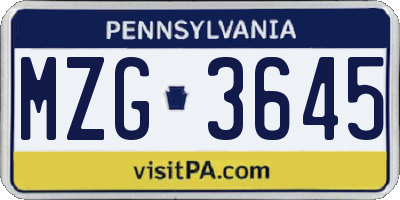 PA license plate MZG3645