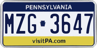 PA license plate MZG3647