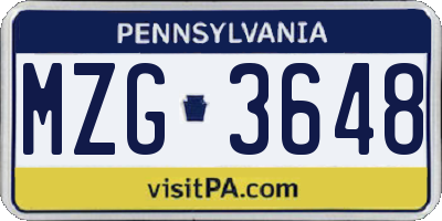 PA license plate MZG3648