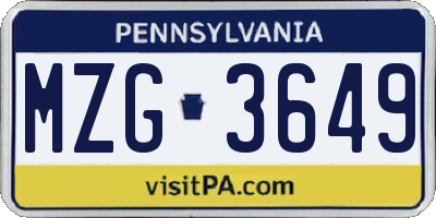 PA license plate MZG3649