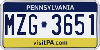 PA license plate MZG3651