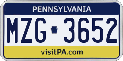 PA license plate MZG3652