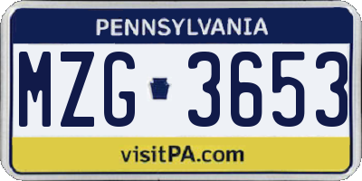 PA license plate MZG3653