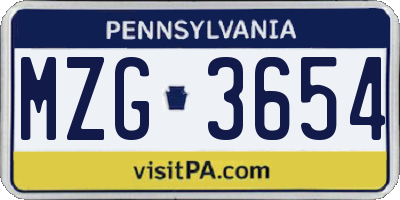 PA license plate MZG3654