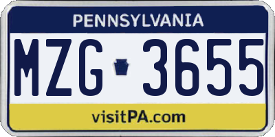 PA license plate MZG3655