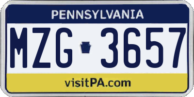 PA license plate MZG3657