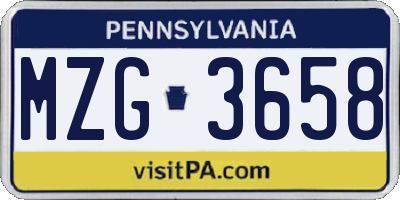 PA license plate MZG3658