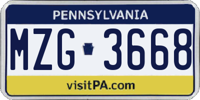 PA license plate MZG3668