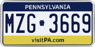 PA license plate MZG3669