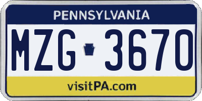 PA license plate MZG3670