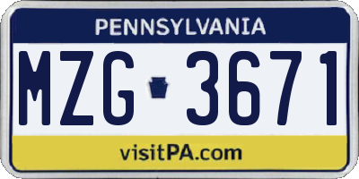 PA license plate MZG3671