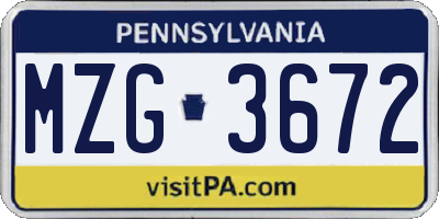 PA license plate MZG3672