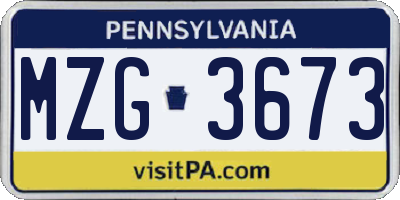 PA license plate MZG3673
