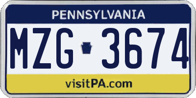 PA license plate MZG3674