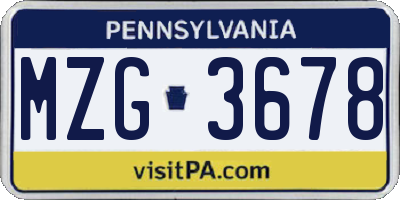 PA license plate MZG3678