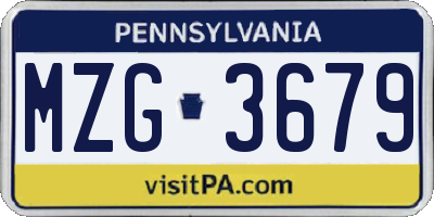 PA license plate MZG3679