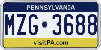 PA license plate MZG3688