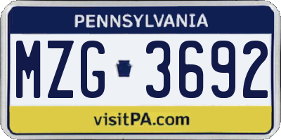 PA license plate MZG3692