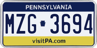 PA license plate MZG3694