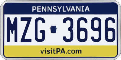 PA license plate MZG3696