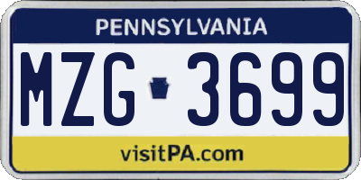 PA license plate MZG3699