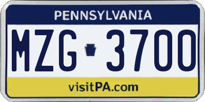 PA license plate MZG3700