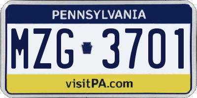PA license plate MZG3701