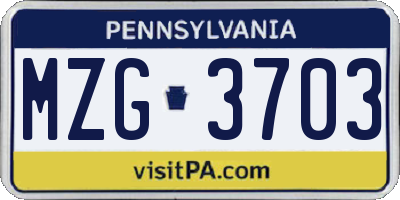 PA license plate MZG3703