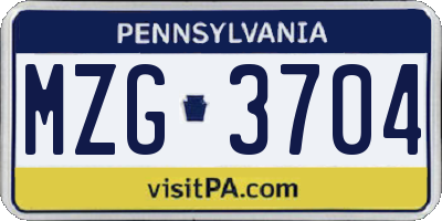 PA license plate MZG3704