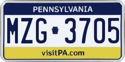 PA license plate MZG3705
