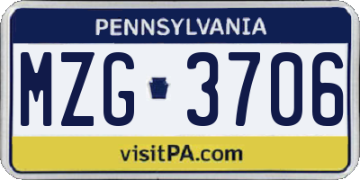 PA license plate MZG3706
