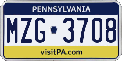 PA license plate MZG3708