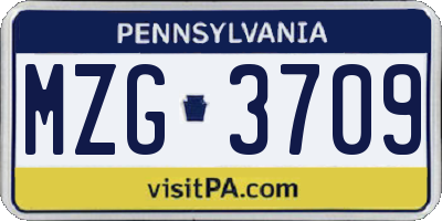 PA license plate MZG3709