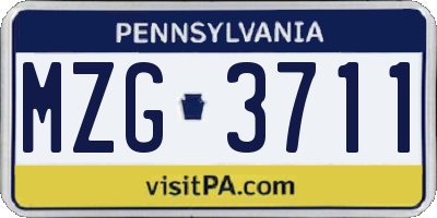 PA license plate MZG3711