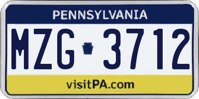 PA license plate MZG3712