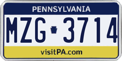 PA license plate MZG3714