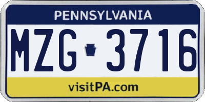 PA license plate MZG3716