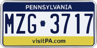 PA license plate MZG3717
