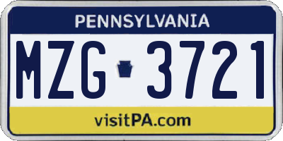 PA license plate MZG3721