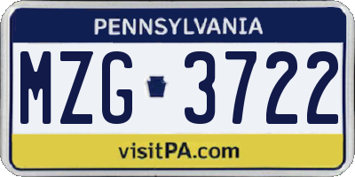 PA license plate MZG3722