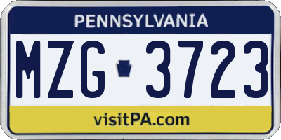 PA license plate MZG3723