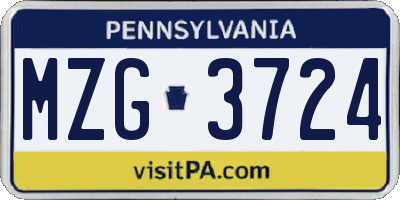 PA license plate MZG3724